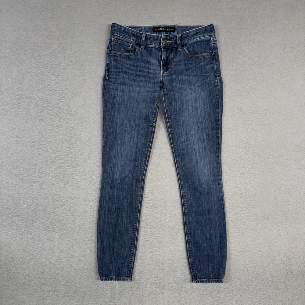 Express Jeans Womens 4 Blue Legging Ankle Stretch Distressed Denim Cotton Blend